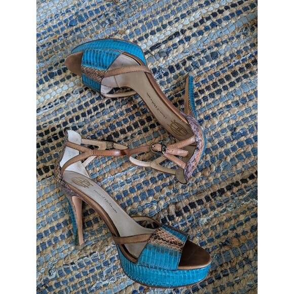 House of Harlow 1960 Blue and Brown Heeled Sandals - Picture 8 of 12